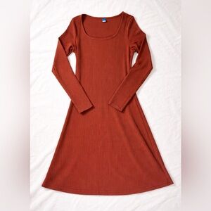 Old Navy Rust Ribbed Knit Dress | Casual Fall Chic | L Tall